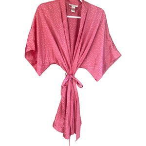 Morgan Taylor Intimates size small satin robe pink with lime green polka dots